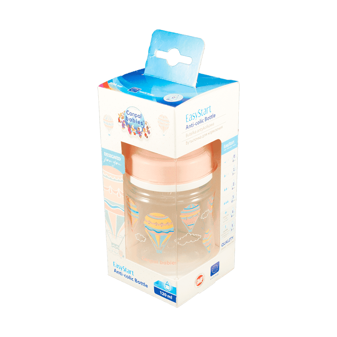 Canpol 35/224 Geniş boyunlu antikolik butulka EasyStart - "Buludlar", 120ml mavi, çəhrayı