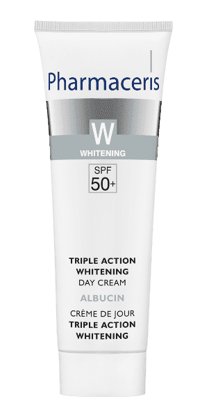 W Üçqat təsirli ağardıcı kompleks SPF 50 Albucin ilə gündüz kremi, 30 ml 