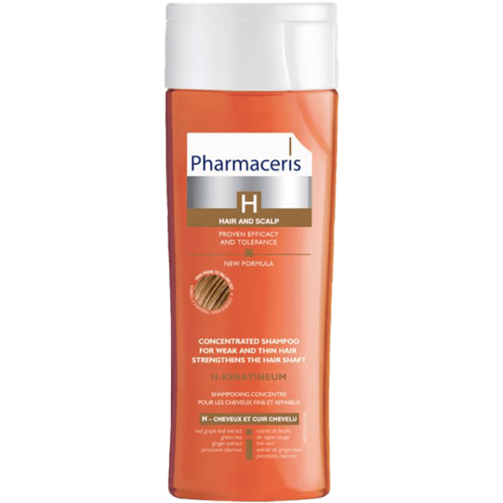 H Zəifləmiş saçlar üçün konsentrat gücləndirici şampun H-Keratineum, 250 ml 