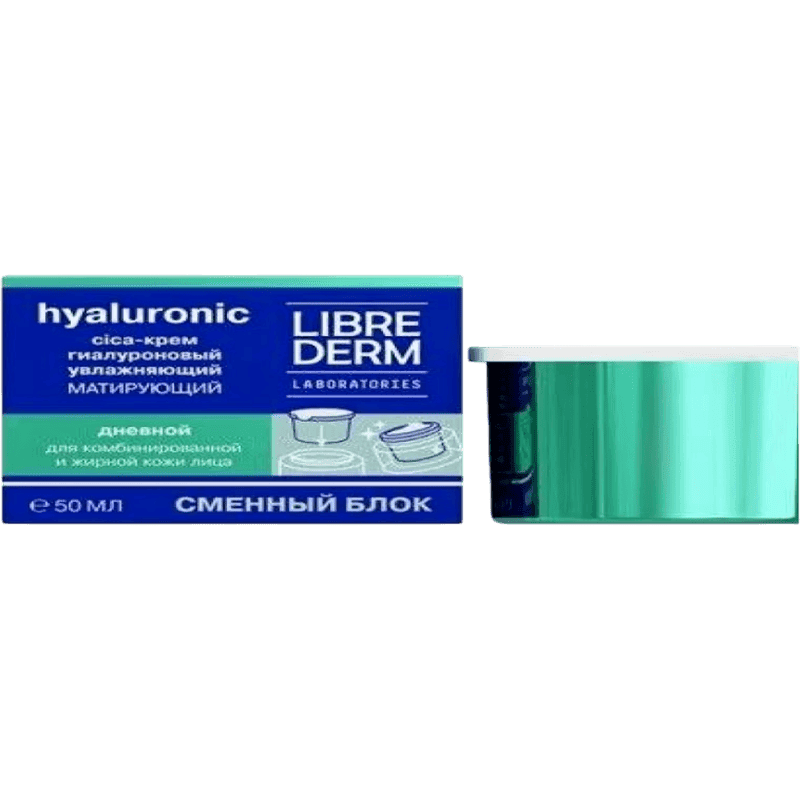 Librederm Eco-refill Hyaluronic cica-cream yağlı dərilər üçün nəmləndirici və matlaşdırıcı 50ml