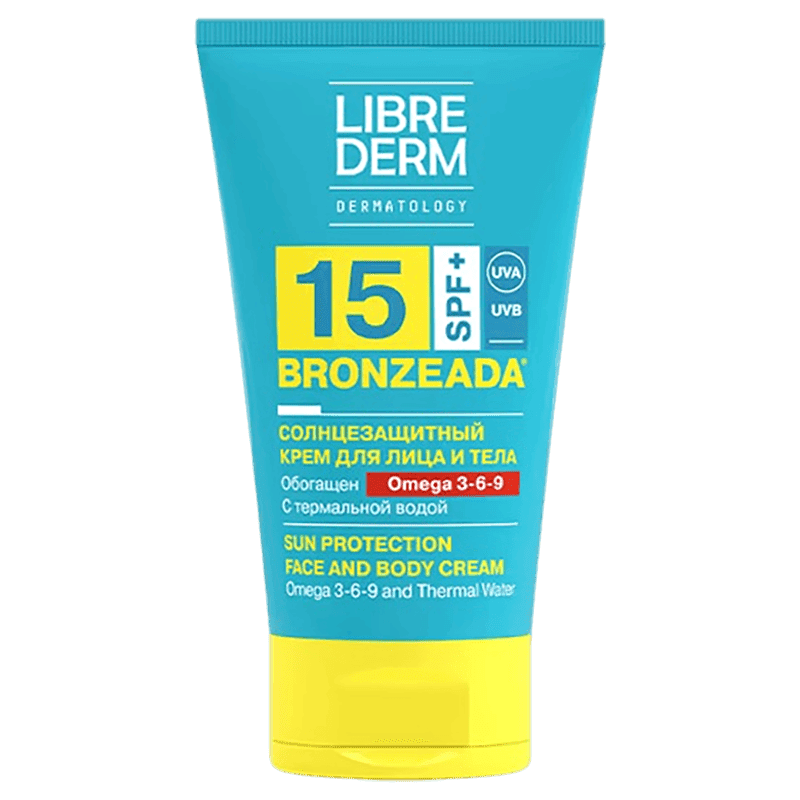 Librederm BRONZEADA Günəşdən qoruyucu Omega 3-6-9 və termal su  tərkibli SPF15  150ml