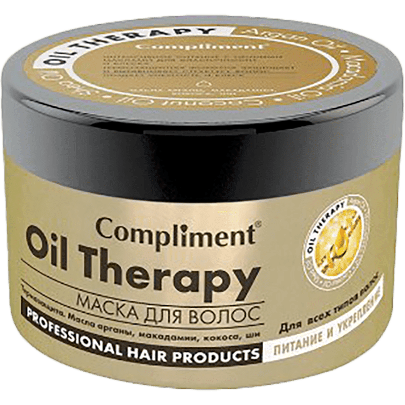 Compliment Oil Therapy Saç maskası arqan, makadamiya, kokos və şi yağları ilə, bütün saç tipləri üçün Qidalandırıcı və gücləndirici, 500ml