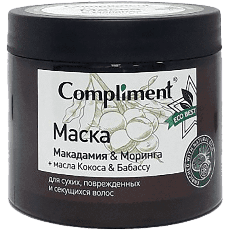 Compliment  ECO BEST  Quru, zədələnmiş və parçalanmış uclar üçün maska Makadamiya və Morinqa yağı ilə 400ml