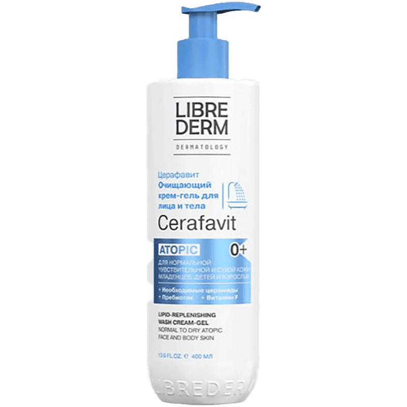Librederm cerafavit təmizləyici lipidləri bərpa edən krem-gel körpələr, uşaqlar və böyüklər üçün üz və bədən üçün keramidli və prebiotikli 400ml 