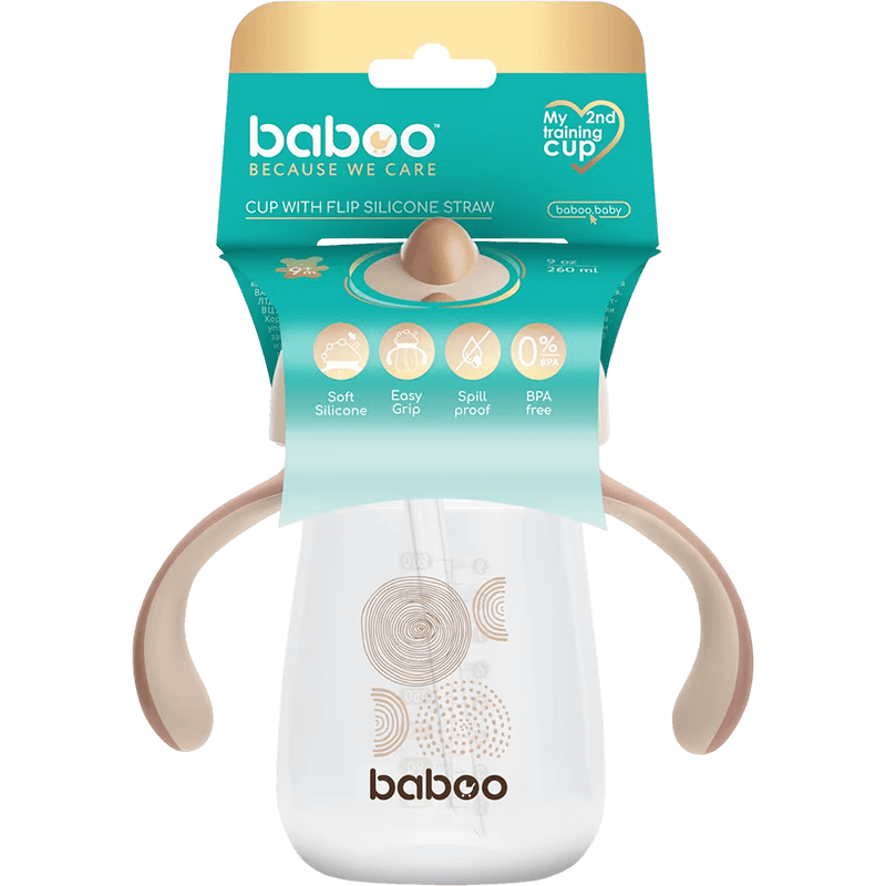 Baboo Silikonlu ağız ilə su qabı, Au Naturale, kakao, 260 ml
