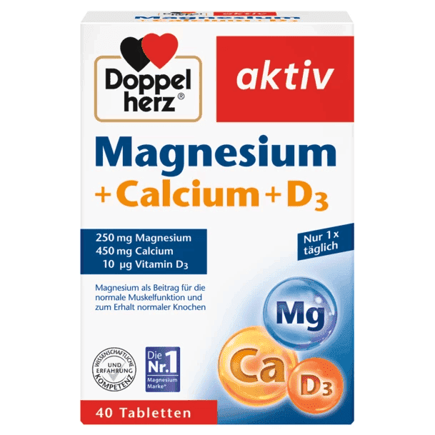 Doppel Herz aktiv Magnezium + Kalsium + Vitamin D3, 40 əd