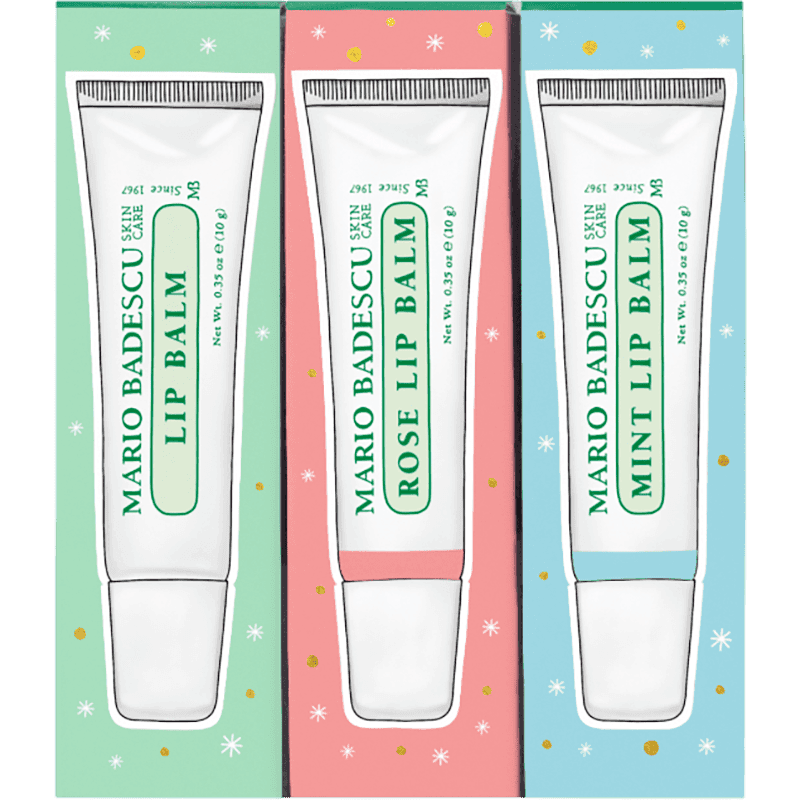 Mario Badescu Bayram dodaq balzamı 2024 dodaq balzamı dəsti: kokos yağı ilə + gül aromalı + nanəli 10 q
