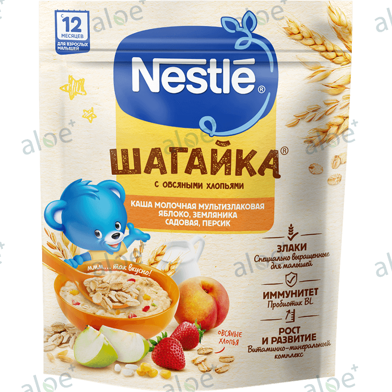 Nestle Şaqayka sıyıq 12 aydan etibarən, taxıl Əzməsi, Alma, Çiyələk, Şaftalı 190 q